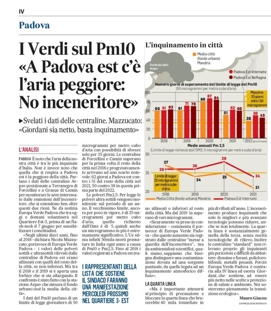 Articolo Gazzettino di Padova 2 giugno 2022