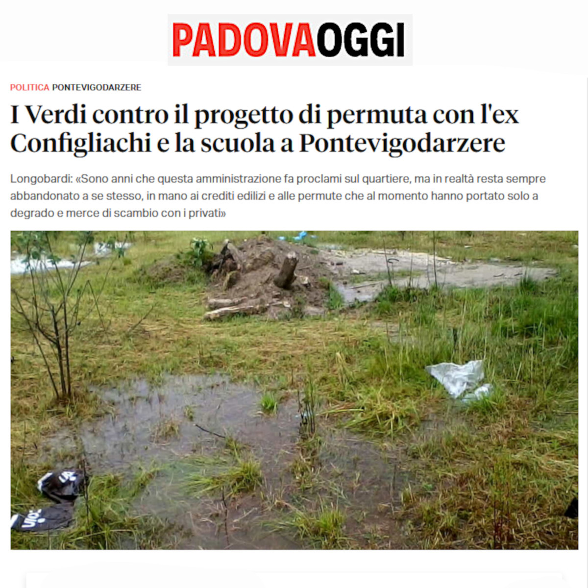 Articolo Padova Oggi-Pontevigodarzere ex Idrotermici